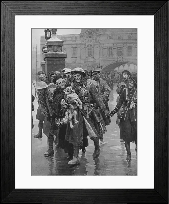 Framed Print : Christmas leave 1916, scene at Victoria station by Matania Framed Print : Christmas leave 1916, scene at Victoria station by Matania