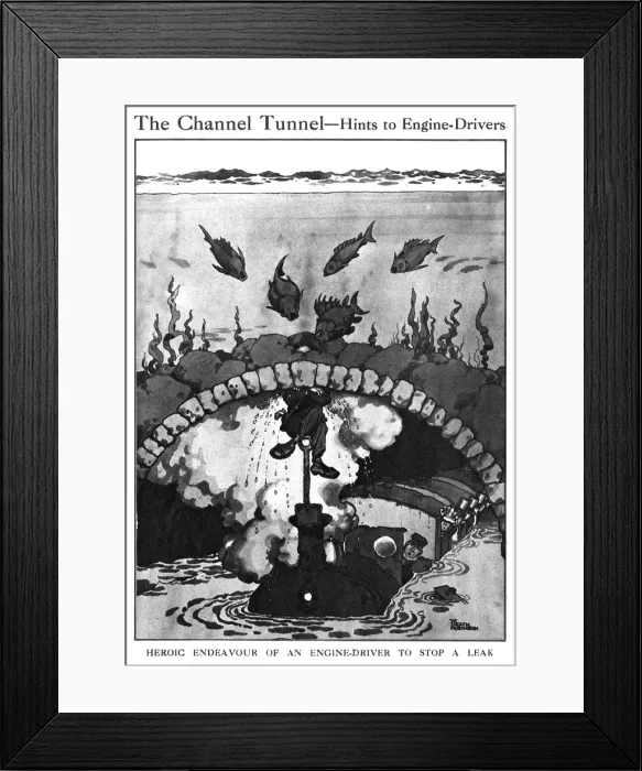 Framed Print : The Channel Tunnel - hints to engine drivers, Heath Robinson