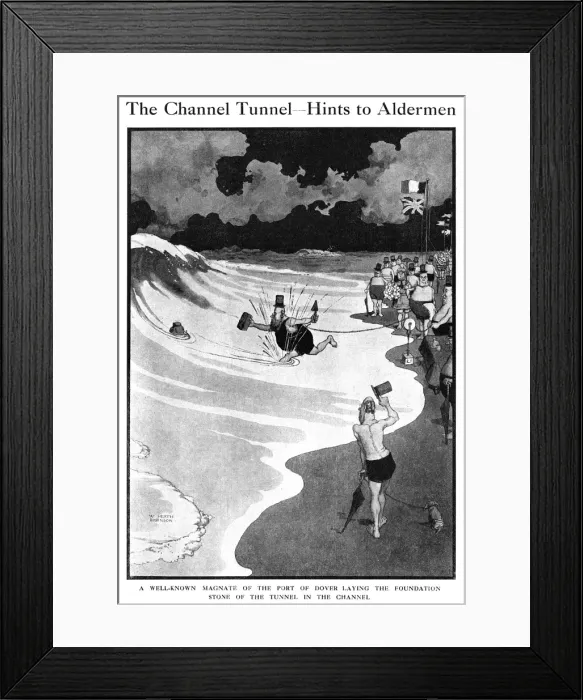 Framed Print : The Channel Tunnel - hints to Aldermen, Heath Robinson Framed Print : The Channel Tunnel - hints to Aldermen, Heath Robinson