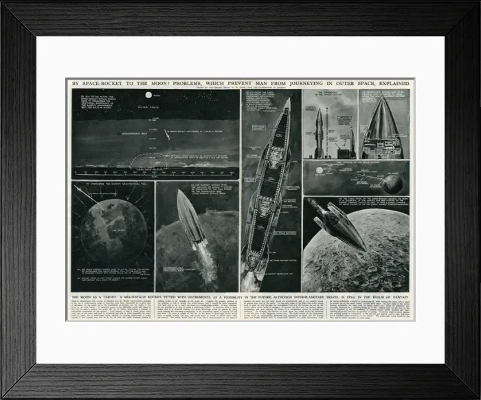 Framed Print : Space rocket to the Moon 1946