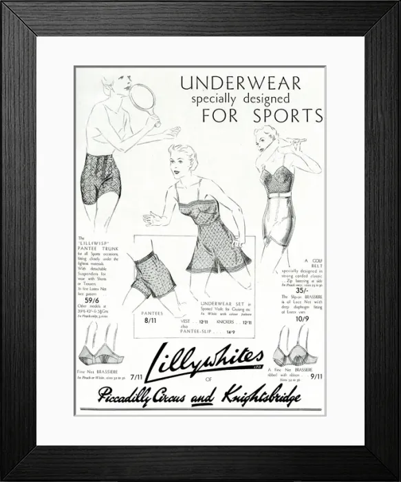 Framed Print : Advert for Lillywhites womens sportswear 1937 Framed Print : Advert for Lillywhites womens sportswear 1937