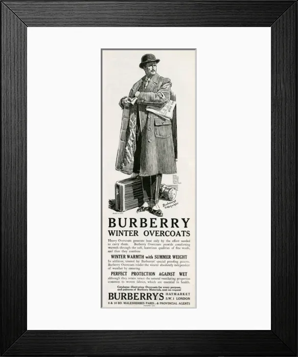 Framed Print : Advert for Burberry winter coats 1924