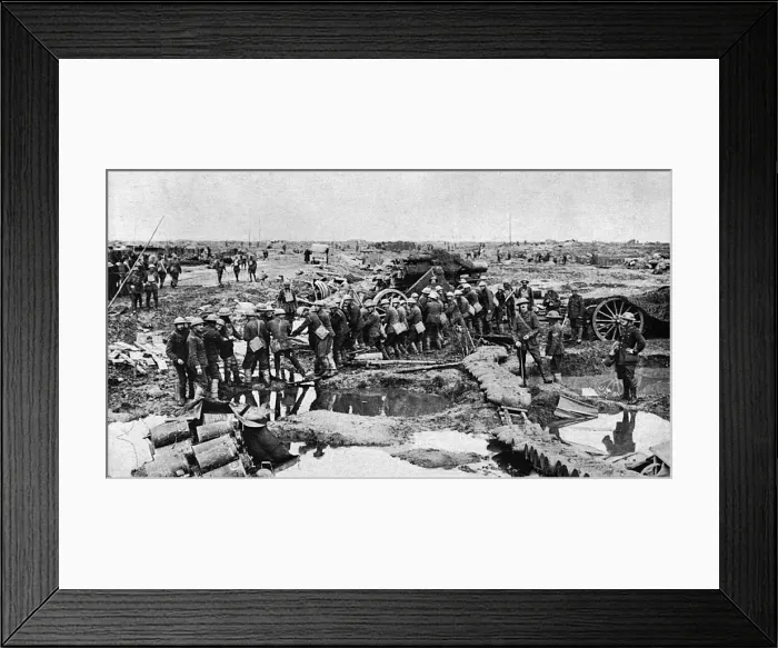 Framed Print : Big gun going forward across waterlogged battle zone, WW1 Framed Print : Big gun going forward across waterlogged battle zone, WW1
