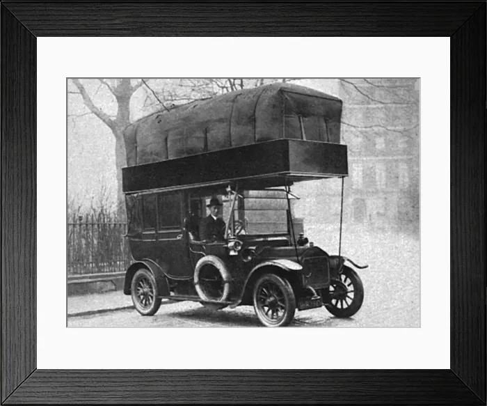Framed Print : Mr Asquiths Wolseley Landaulette with gas container, WW1 Framed Print : Mr Asquiths Wolseley Landaulette with gas container, WW1