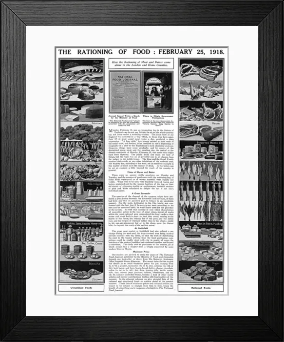 Framed Print : Rationing of Food, February 1918, WW1 Framed Print : Rationing of Food, February 1918, WW1