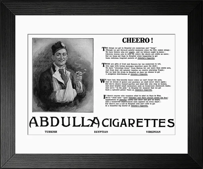 Framed Print : Abdullah cigarettes advertisement, WW1 Framed Print : Abdullah cigarettes advertisement, WW1