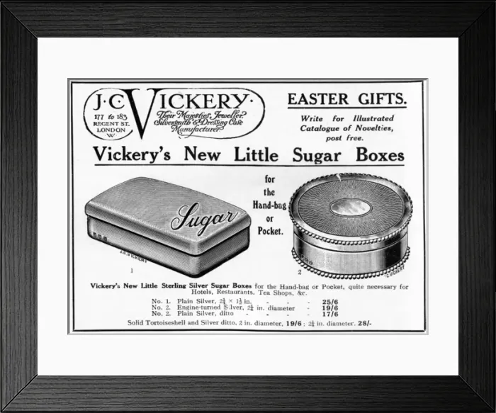 Framed Print : J C Vickery sugar boxes, WW1 rationing