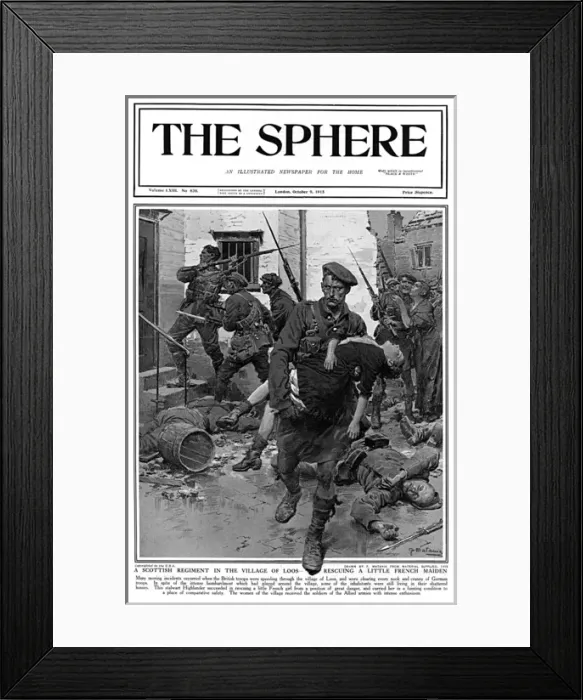 Framed Print : Highlander rescues French girl at Loos Framed Print : Highlander rescues French girl at Loos