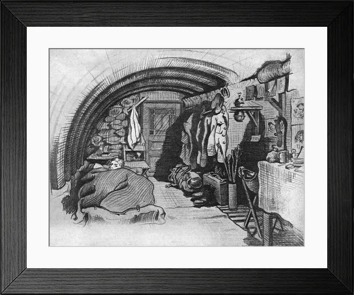 Framed Print : British dug-out interior, WW1 Framed Print : British dug-out interior, WW1