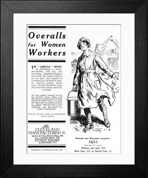 Framed Print : Overalls for Women Workers, WW1 Framed Print : Overalls for Women Workers, WW1