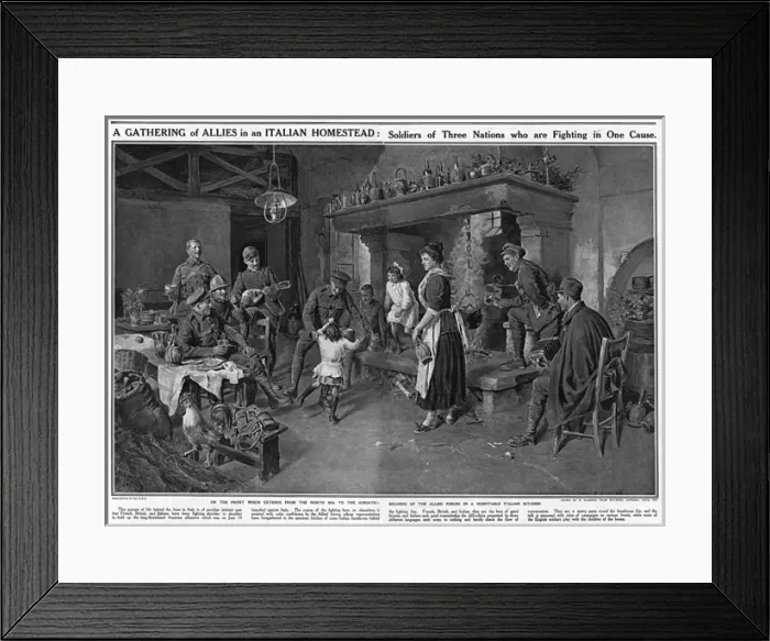 Framed Print : Gathering of Allies in an Italian home, WW1 Framed Print : Gathering of Allies in an Italian home, WW1