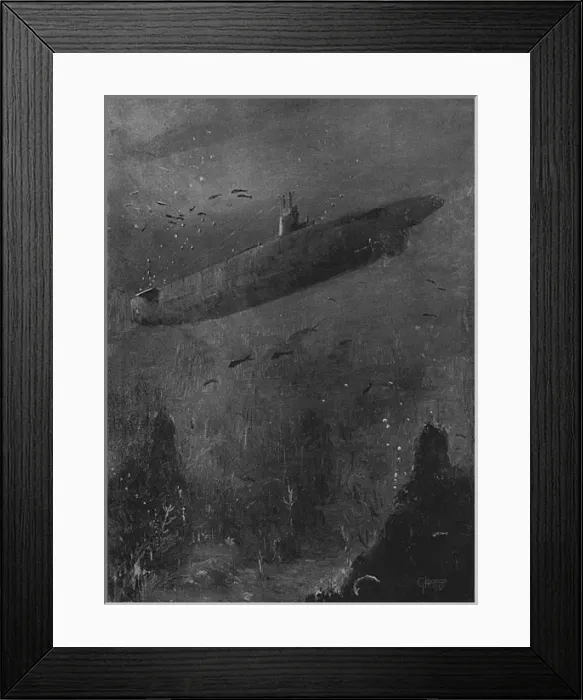 Framed Print : German submarine by G. H. Davis, WW1 Framed Print : German submarine by G. H. Davis, WW1
