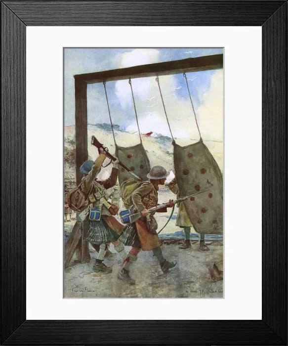 Framed Print : Highlanders practising bayonet work at base, WW1 Framed Print : Highlanders practising bayonet work at base, WW1