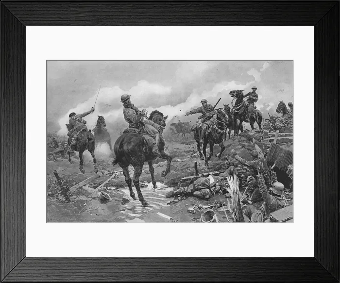 Framed Print : A cavalry charge that saved the line, Matania, WW1 Framed Print : A cavalry charge that saved the line, Matania, WW1