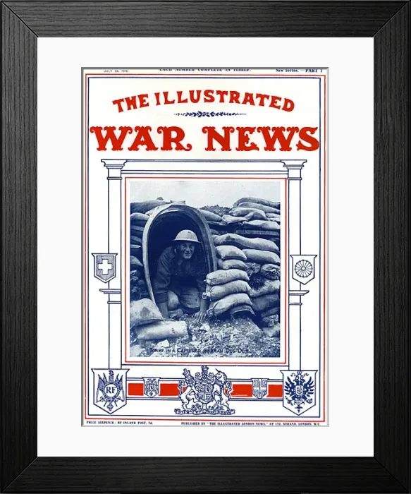 Framed Print : Illustrated War News - British soldier in captured dug-out Framed Print : Illustrated War News - British soldier in captured dug-out