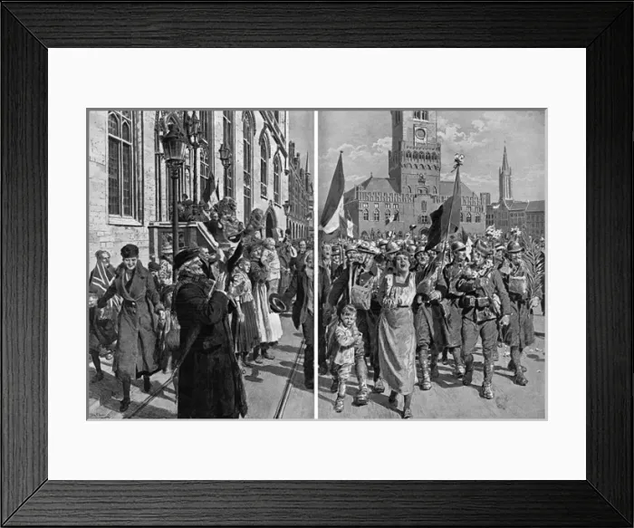 Framed Print : Entry of Belgian troops into Bruges, 1918 by Matania Framed Print : Entry of Belgian troops into Bruges, 1918 by Matania