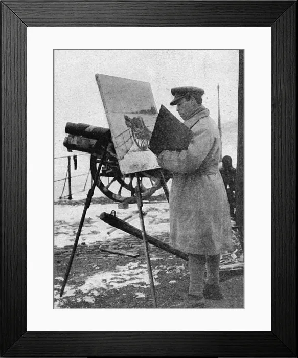 Framed Print : William Rothenstein painting a war scene Framed Print : William Rothenstein painting a war scene