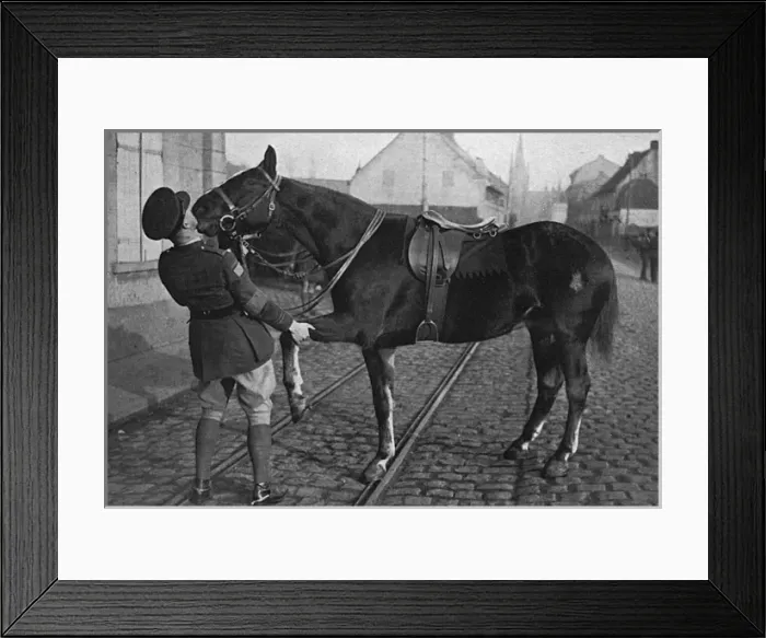 Framed Print : A Canadian staff officer saying goodbye to his horse Framed Print : A Canadian staff officer saying goodbye to his horse