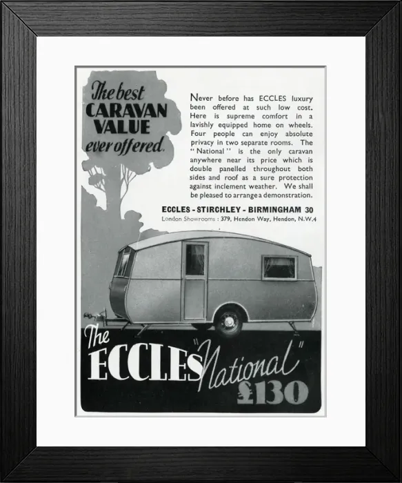 Framed Print : Advert for Eccles caravans 1939 Framed Print : Advert for Eccles caravans 1939
