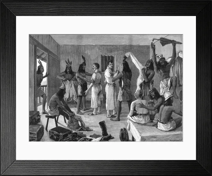 Framed Print : Savages feel our muscle, Taiwan, 1890 Framed Print : Savages feel our muscle, Taiwan, 1890