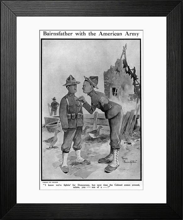 Framed Print : Bairnsfather with the American Army, WW1 cartoon Framed Print : Bairnsfather with the American Army, WW1 cartoon
