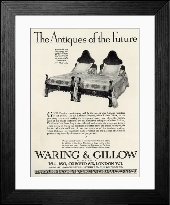Framed Print : Advert for Waring & Gillow twin beds Framed Print : Advert for Waring & Gillow twin beds