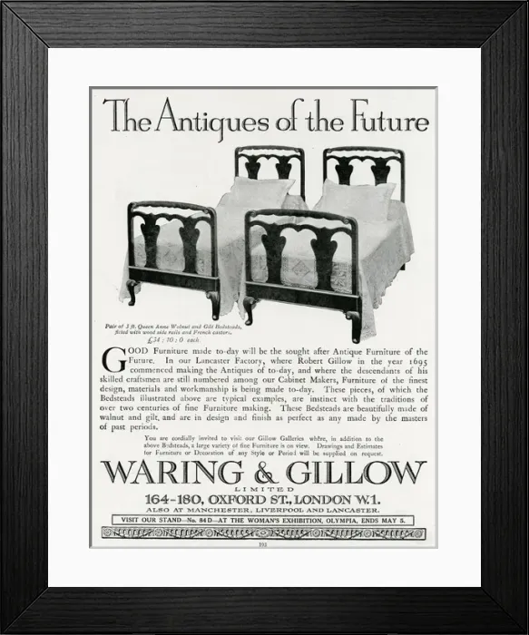 Framed Print : Advert for Waring & Gillow twin beds Framed Print : Advert for Waring & Gillow twin beds