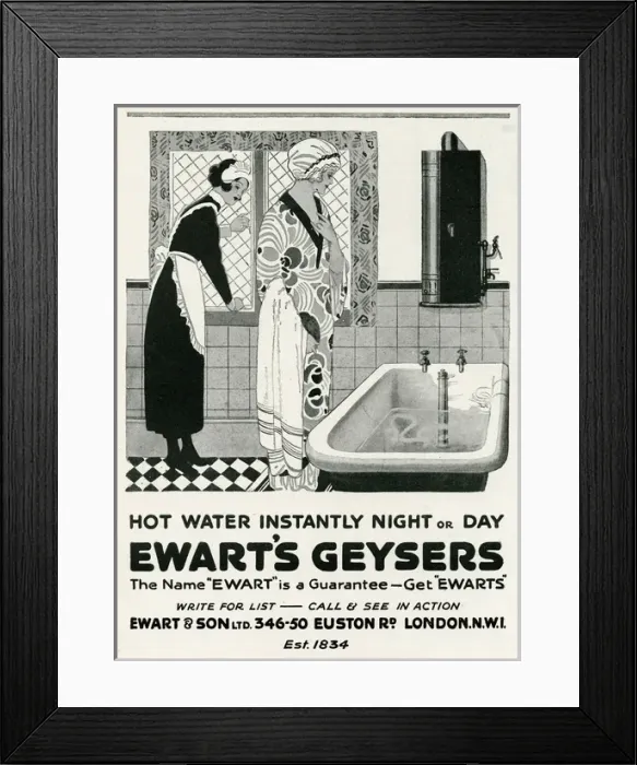 Framed Print : Advert for Ewarts Geysers 1923 Framed Print : Advert for Ewarts Geysers 1923