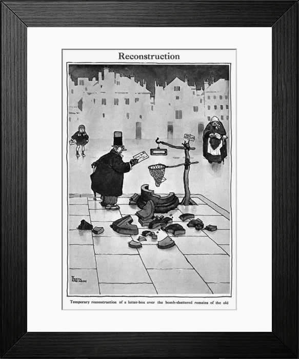 Framed Print : Reconstruction by William Heath Robinson, WW1 cartoon Framed Print : Reconstruction by William Heath Robinson, WW1 cartoon