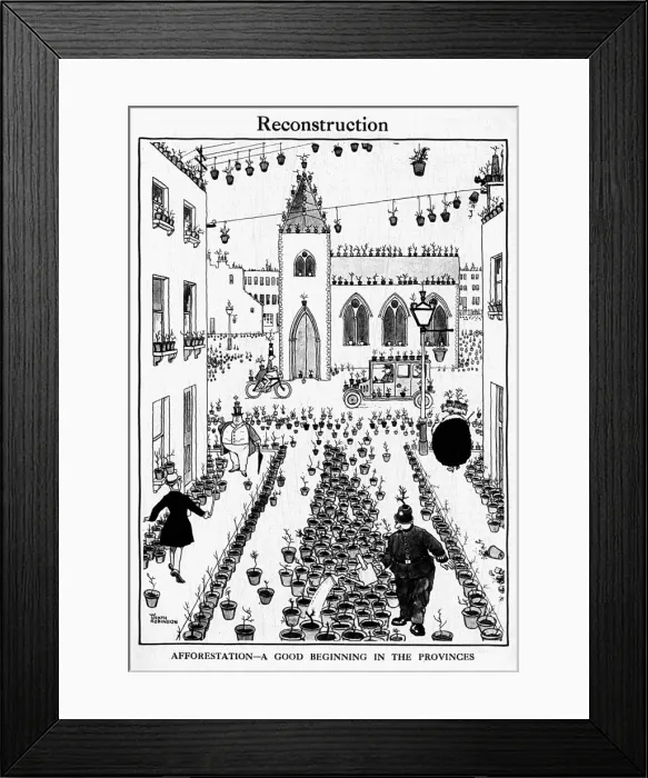 Framed Print : Reconstruction by William Heath Robinson, WW1 cartoon Framed Print : Reconstruction by William Heath Robinson, WW1 cartoon