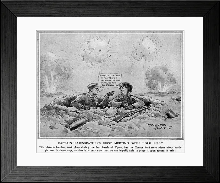 Framed Print : Captain Bairnsfathers first meeting with Old Bill, WW1 Framed Print : Captain Bairnsfathers first meeting with Old Bill, WW1