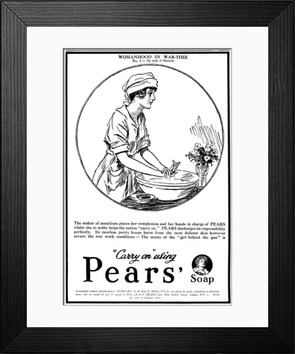 Framed Print : Pears Soap Advertisement, WW1 - munitions worker Framed Print : Pears Soap Advertisement, WW1 - munitions worker