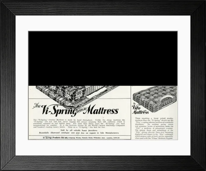 Framed Print : Advert for Vi-spring Mattress 1934 Framed Print : Advert for Vi-spring Mattress 1934