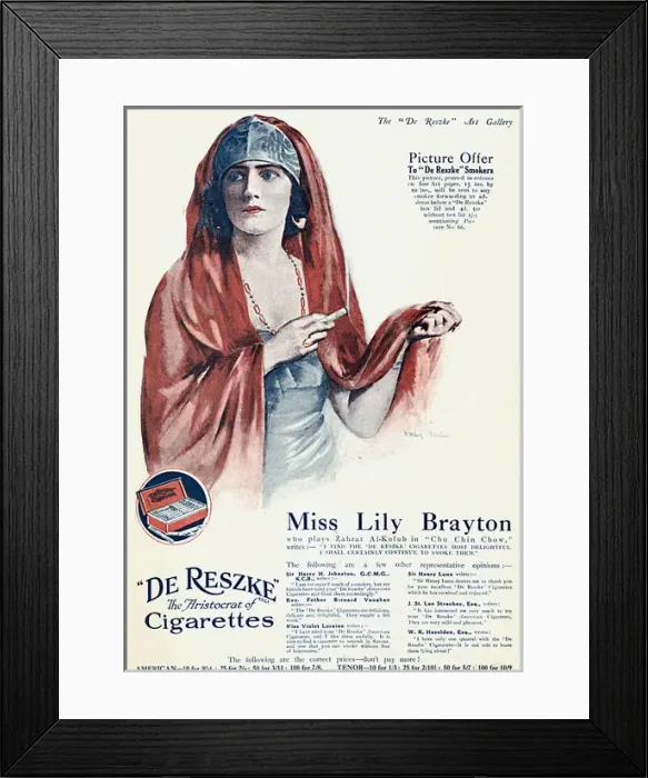 Framed Print : De Reske cigarettes advertisement, Lily Brayton Framed Print : De Reske cigarettes advertisement, Lily Brayton