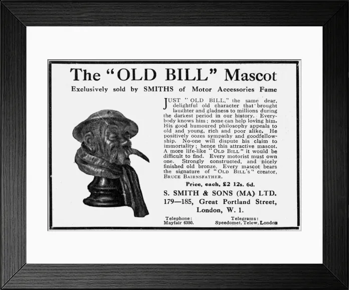Framed Print : Advertisement for Old Bill car mascot, 1920 Framed Print : Advertisement for Old Bill car mascot, 1920