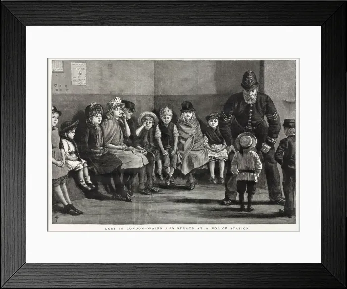 Framed Print : Missing children waiting to be reunited. Date: 1887 Framed Print : Missing children waiting to be reunited. Date: 1887