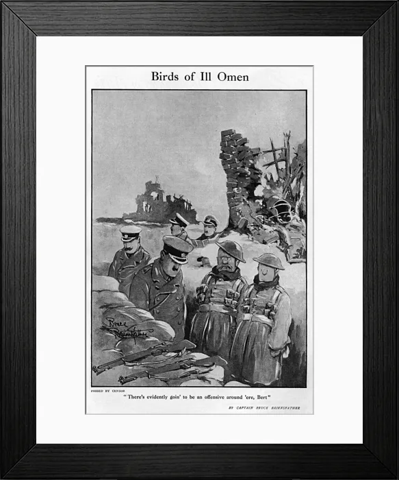 Framed Print : Birds of Ill Omen, by Bairnsfather Framed Print : Birds of Ill Omen, by Bairnsfather