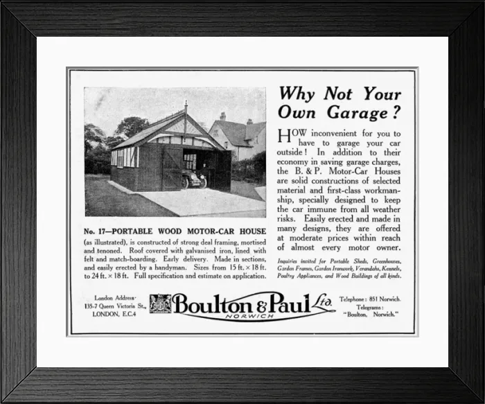 Framed Print : Portable wood motor house or garage, 1919 advertisement Framed Print : Portable wood motor house or garage, 1919 advertisement