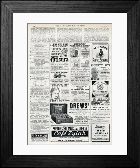 Framed Print : Advertisements from The Illustrated London News, 1896 Framed Print : Advertisements from The Illustrated London News, 1896