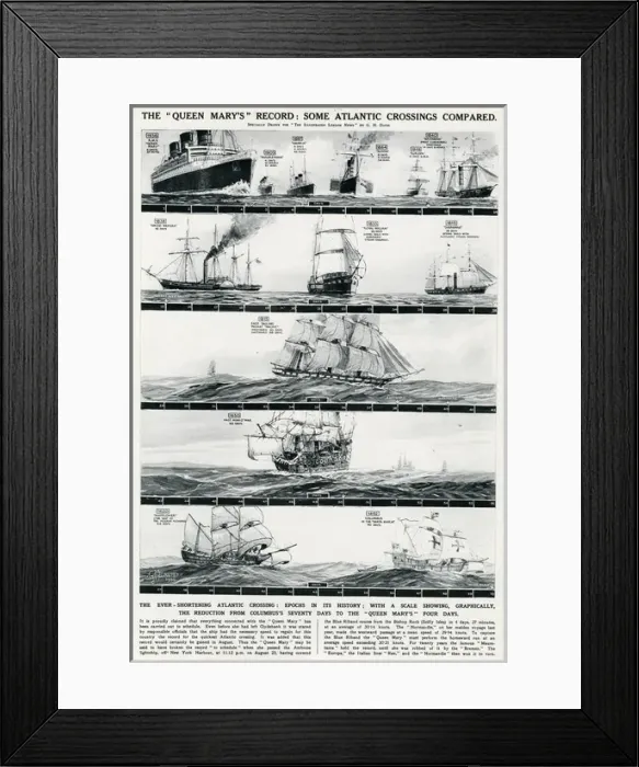 Framed Print : R. M. S. Queen Mary, record Atlantic crossing, by G. H. Davi Framed Print : R. M. S. Queen Mary, record Atlantic crossing, by G. H. Davi