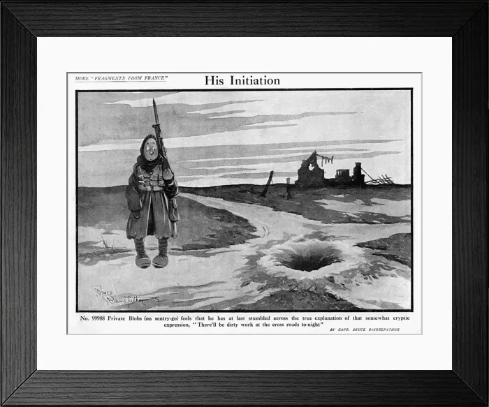 Framed Print : His Initiation, by Bairnsfather Framed Print : His Initiation, by Bairnsfather