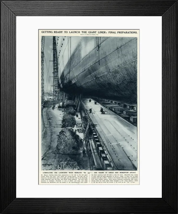 Framed Print : Queen Mary Ocean Liner, final preparations for launch Framed Print : Queen Mary Ocean Liner, final preparations for launch