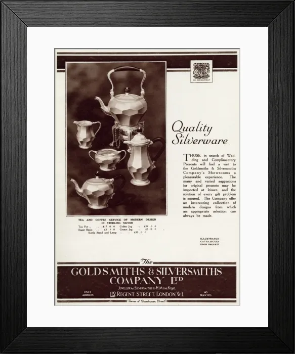 Framed Print : Advert for Goldsmiths & Silversmiths tea & coffee service Framed Print : Advert for Goldsmiths & Silversmiths tea & coffee service