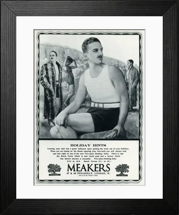 Framed Print : Advert for Meakers mens swimwear 1927
