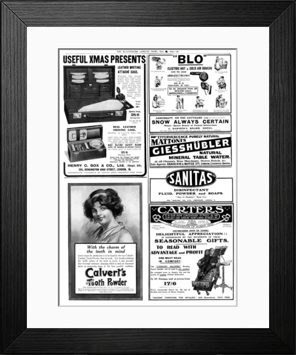 Framed Print : Page of adverts from The Illustrated London News, 1912 Framed Print : Page of adverts from The Illustrated London News, 1912