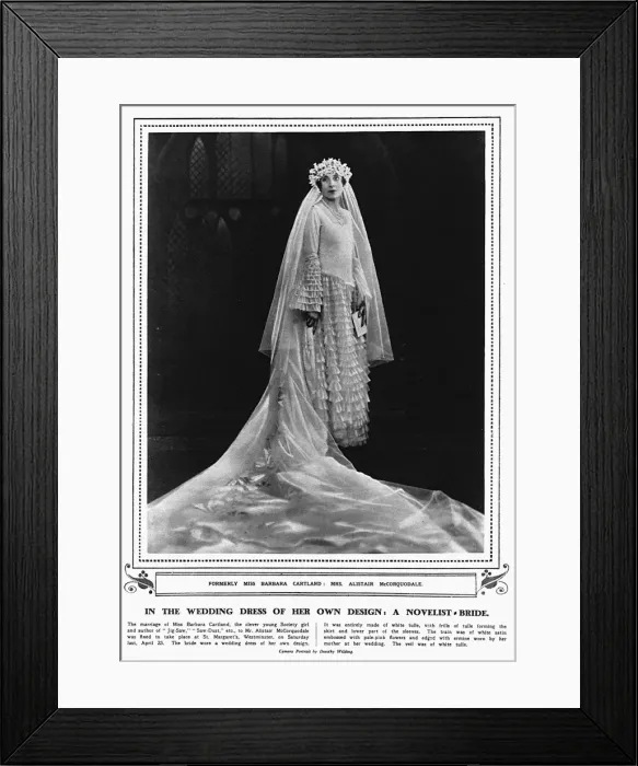 Framed Print : Barbara Cartland in her wedding dress Framed Print : Barbara Cartland in her wedding dress