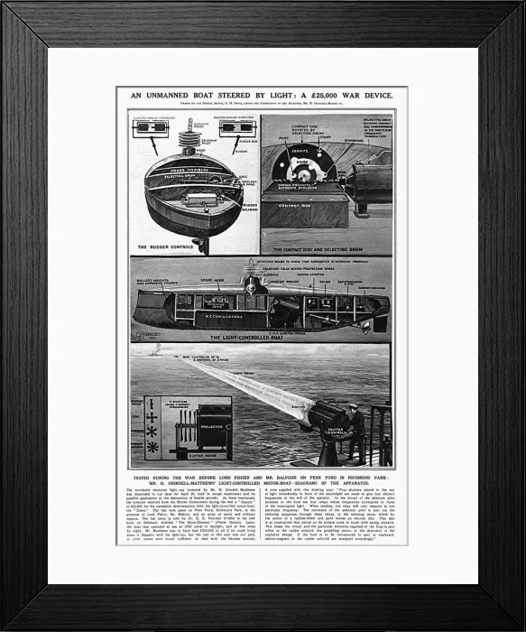 Framed Print : Unmanned boat steered by light, war device Framed Print : Unmanned boat steered by light, war device