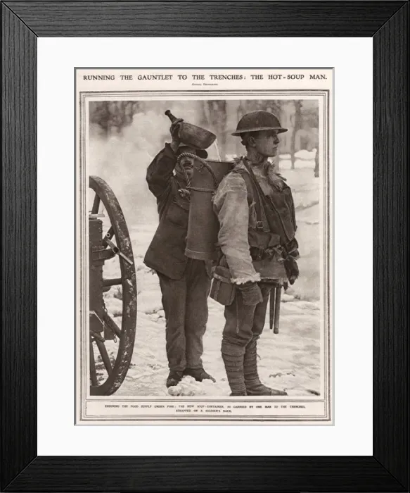 Framed Print : Soldier carrying hot soup to trenches, World War One Framed Print : Soldier carrying hot soup to trenches, World War One