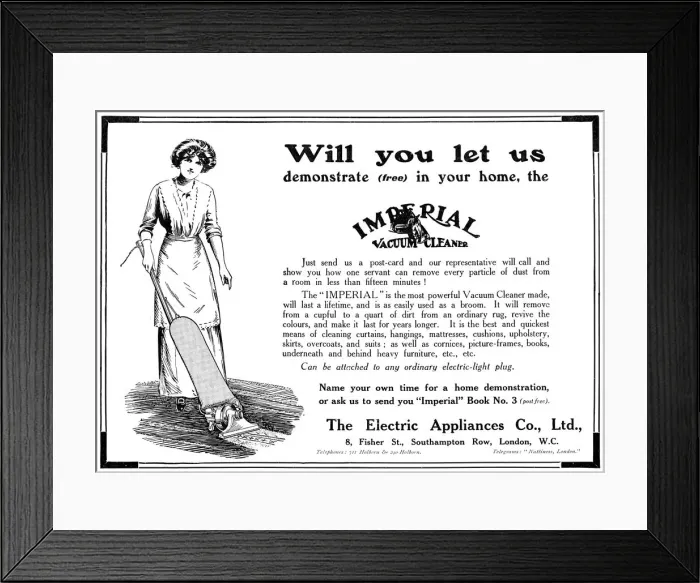 Framed Print : Imperial Vacuum Cleaner advertisement, 1914 Framed Print : Imperial Vacuum Cleaner advertisement, 1914