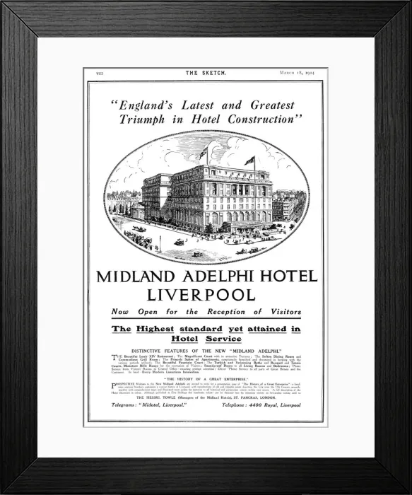 Framed Print : Advertisement for Liverpool Adelphi Hotel, 1914 Framed Print : Advertisement for Liverpool Adelphi Hotel, 1914